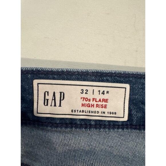 Gap Womens Jeans Sz 32 / 14 Blue Denim 70s Flair High Rise Retro Hippie Boho - Picture 5 of 11
